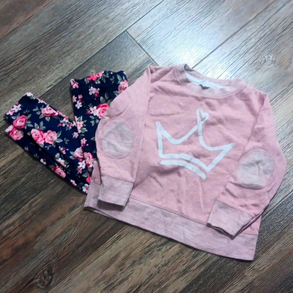 Pink Boutique Sweater (XS) with Floral Leggings (5/6)